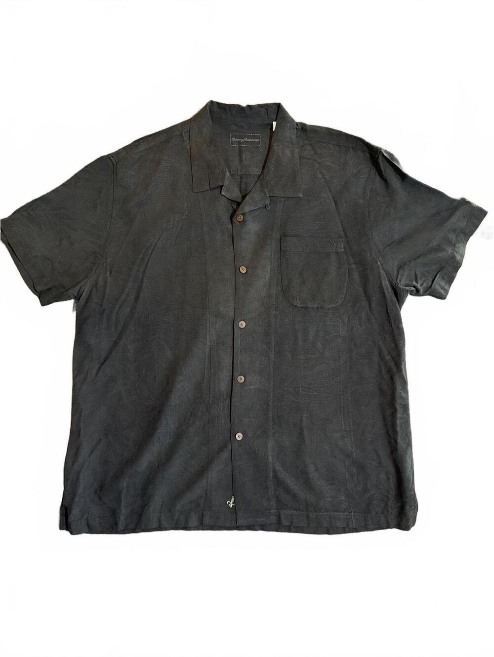 Tommy Bahama Black Silk Short Sleeve Button-Up Shirt XXL Tropical Damask Fabric